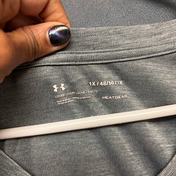 Under Armour HeatGear Gray V-Neck Tee 1X Plus Size Activewear Shirt Gorpcore Gym - Picture 4 of 11